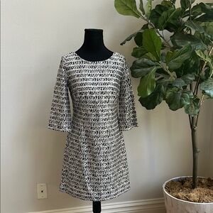 Jessica Simpson Black and White Sheath Dress with Bell Sleeves